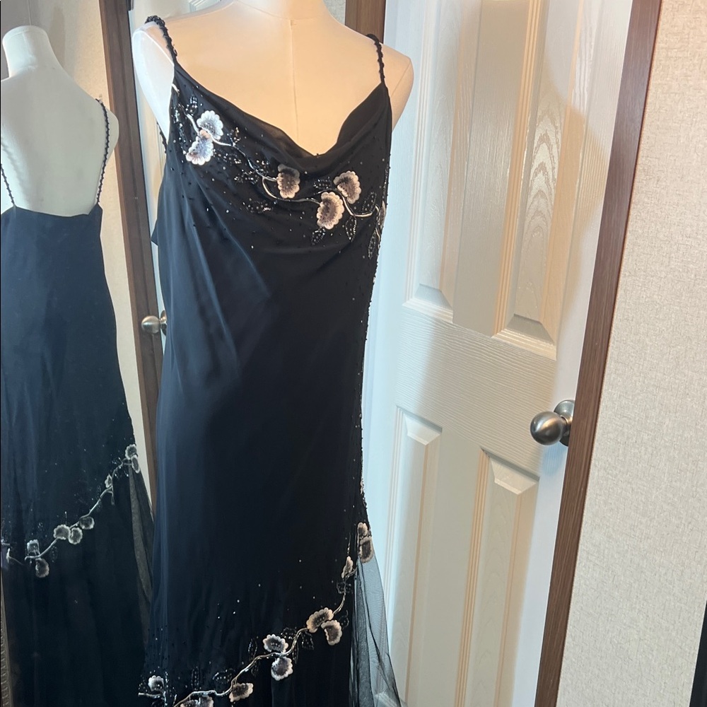 Chic Black Maxi Dress with Floral Details